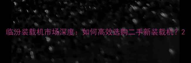 图片 临汾装载机市场深度：如何高效选购二手新装载机？2