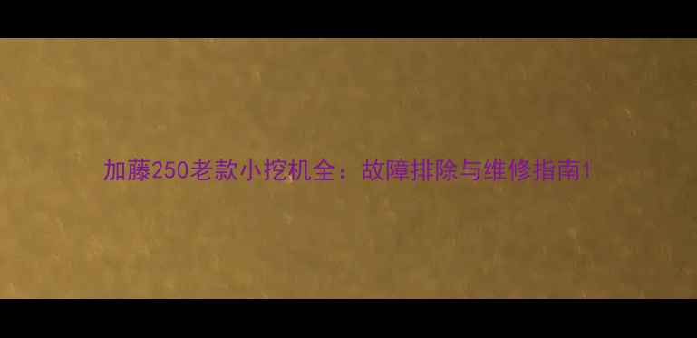 加藤250老款小挖机全故障排除与维修指南