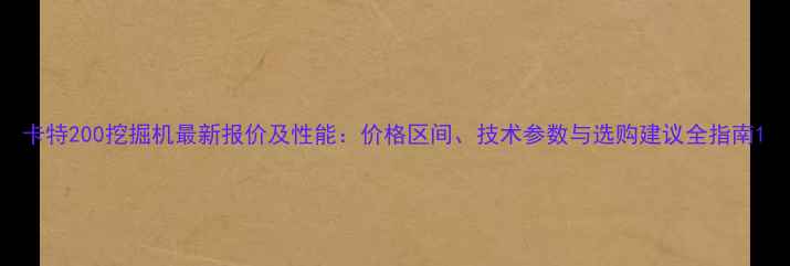 卡特200挖掘机最新报价及性能价格区间技术参数与选购建议全指南
