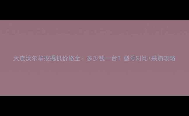 图片 大连沃尔华挖掘机价格全：多少钱一台？型号对比+采购攻略