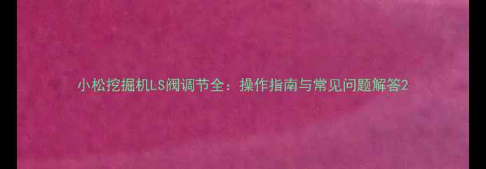图片 小松挖掘机LS阀调节全：操作指南与常见问题解答2