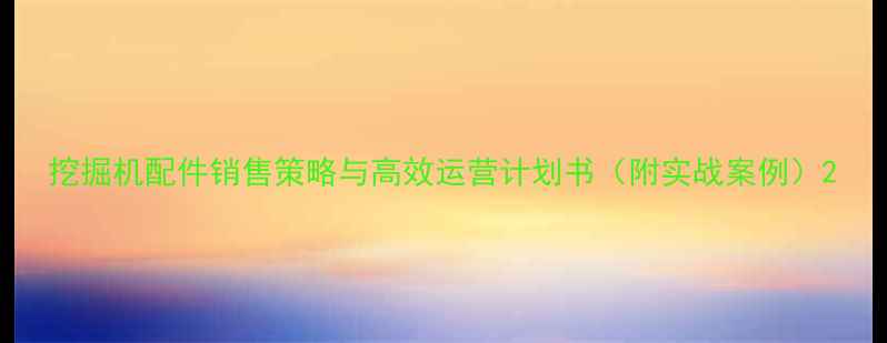 挖掘机配件销售策略与高效运营计划书附实战案例