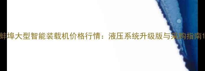 蚌埠大型智能装载机价格行情液压系统升级版与采购指南