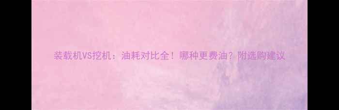 图片 装载机VS挖机：油耗对比全！哪种更费油？附选购建议