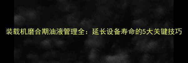 图片 装载机磨合期油液管理全：延长设备寿命的5大关键技巧