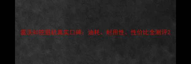 图片 雷沃80挖掘机真实口碑：油耗、耐用性、性价比全测评2