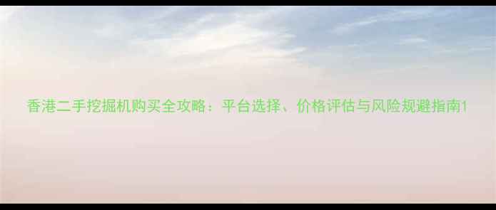 香港二手挖掘机购买全攻略平台选择价格评估与风险规避指南
