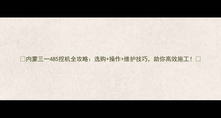 内蒙三一485挖机全攻略选购操作维护技巧助你高效施工