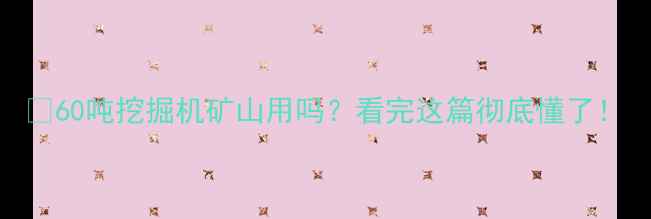 60吨挖掘机矿山用吗看完这篇彻底懂了