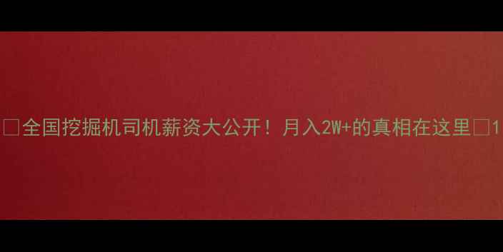 全国挖掘机司机薪资大公开月入2W的真相在这里